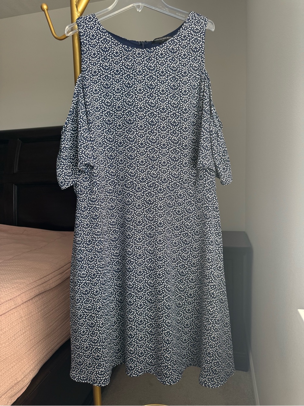Banana Republic Navy Abstract Floral Cold Shoulder A-Line Dress 14
